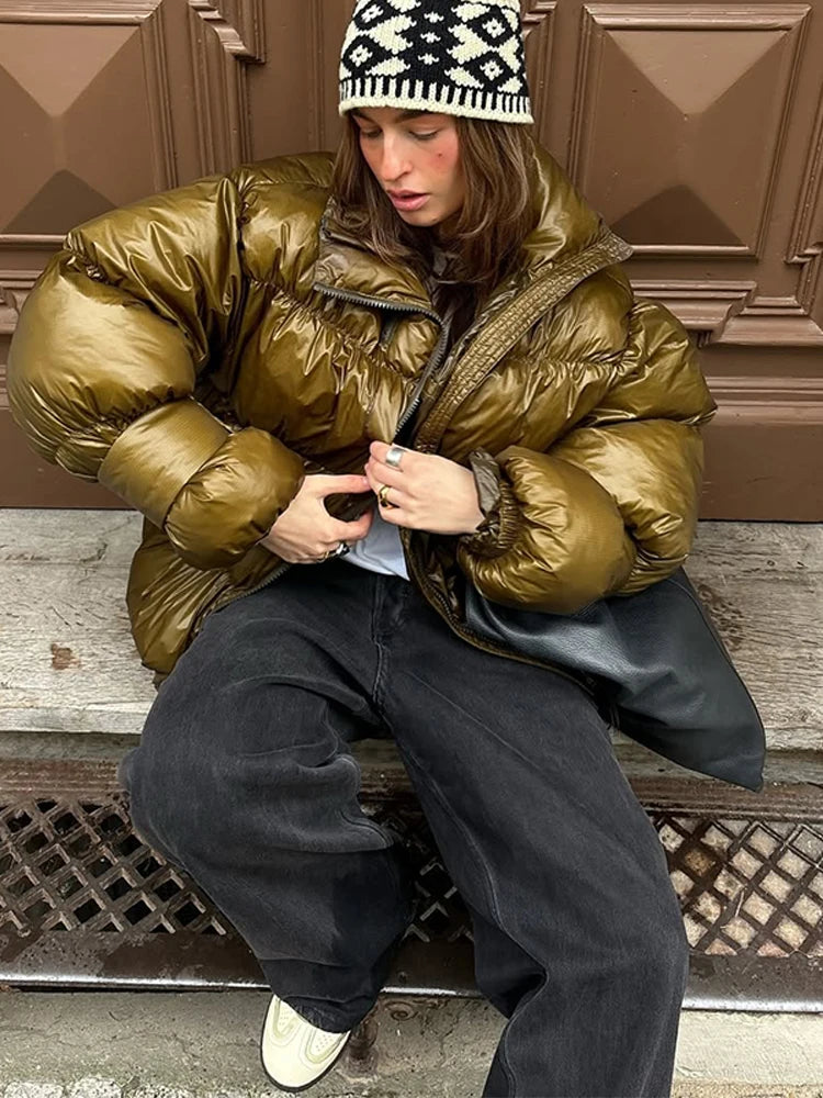 Burgundy Oversized Puffer Jacket Women - Trendy Winter Coat for Cold Days 3