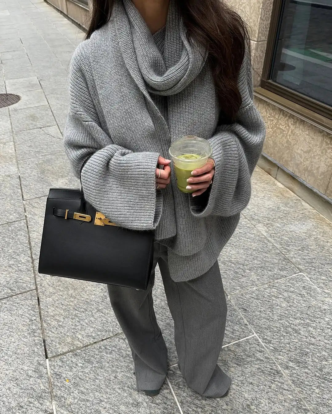 Casual Grey Oversized Sweater - Women's Full Sleeve Knitted Pullover 5