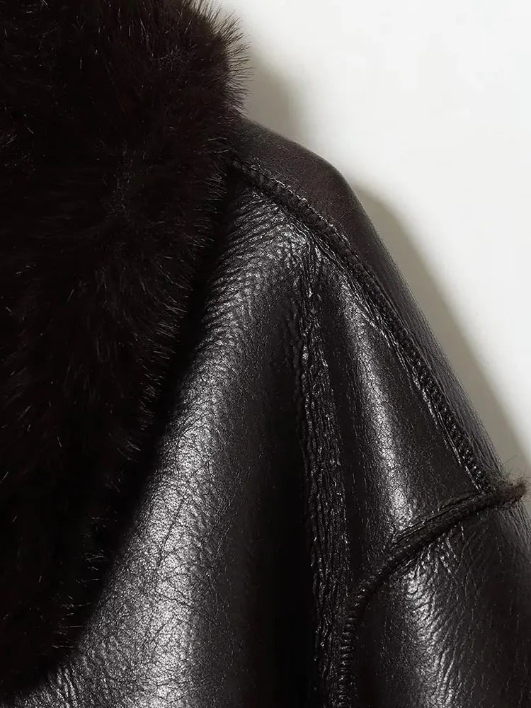 Reversible Plush Faux Leather Jacket for Women - Chic Winter Coats 4