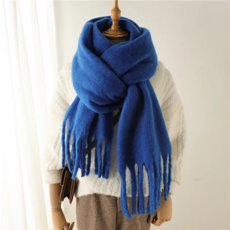 Thick Women's Winter Scarf - Soft Solid Pashmina Wrap with Tassels 15