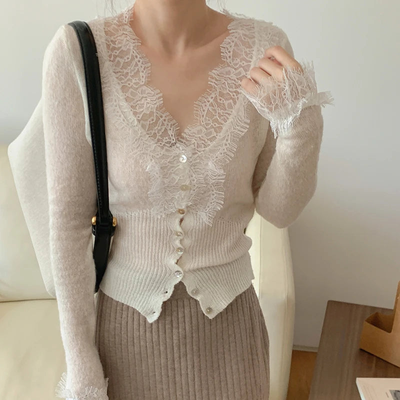 Vintage Lace Knitted Women's Cardigan - Slim Fit Autumn Winter Layering 6
