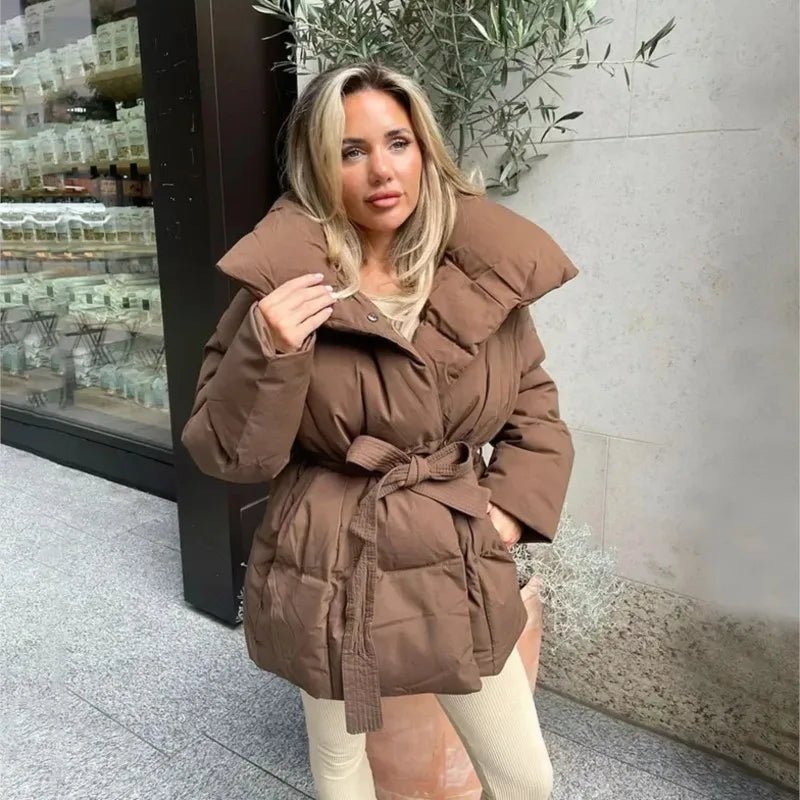 Women's Black Puffer Jacket - Stylish Stand-Up Collar Winter Coat for Women 1