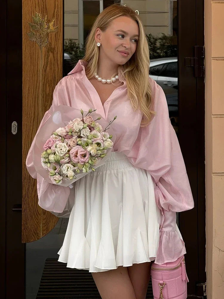 Women's Blouse - Casual Loose See-Through Long Sleeve Top with Chic Lapel 4