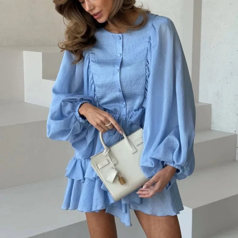 SOERA Marianna Pleated Ruffle Mini Dress - Dress - Blue XS