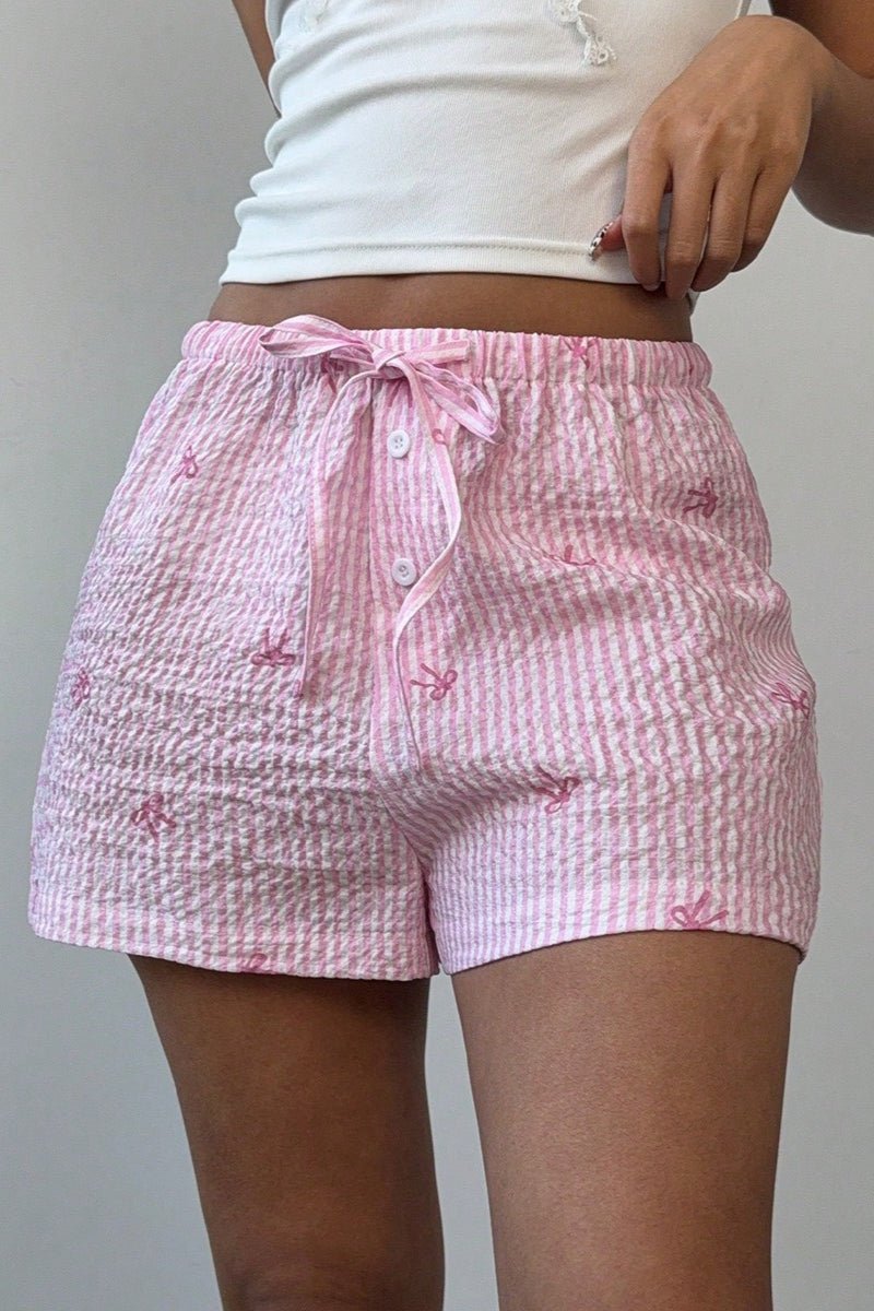 SOERA Tirzah Striped Low - Waisted Elastic Shorts - Bottoms - Pink S