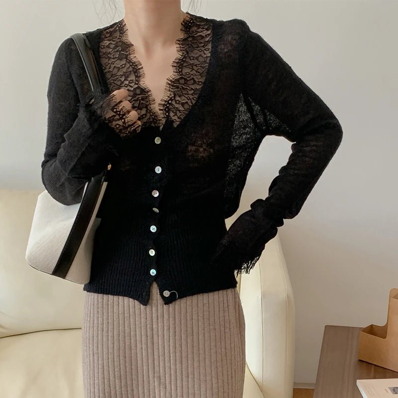 SOERA Aurelie Knitted Lace Cardigan - Cardigans - 1005007717662399-;xx1764877298329855891 Black One Size
