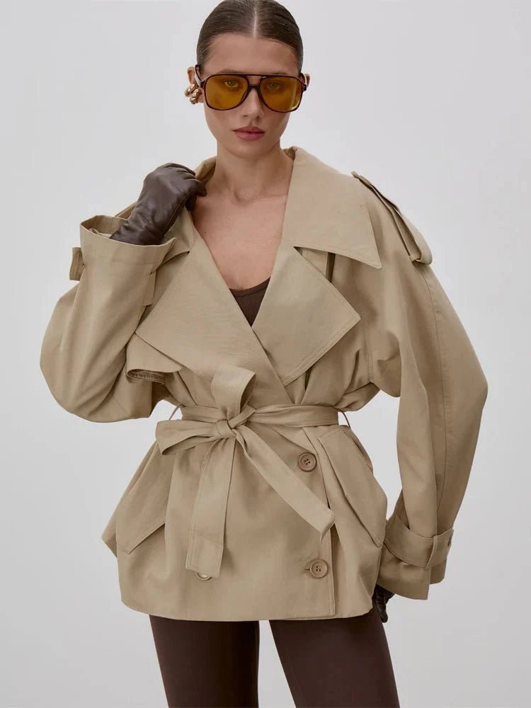 SOERA Octavia Lace - Up Stand Collar Trenchcoat - Coat - Beige S