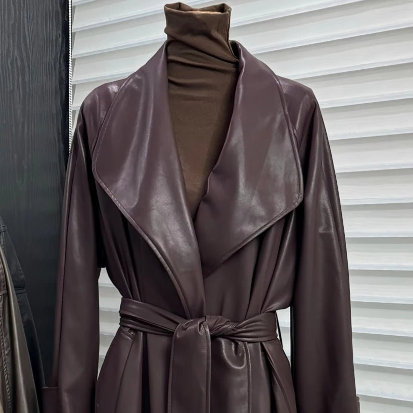 SOERA Shiela Faux Leather Maxi Trench Coat - Coats & Jackets - 3256809614700838-;GG1764703454009017205 Dark Brown S
