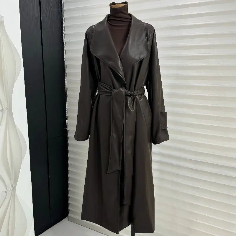 SOERA Shiela Faux Leather Maxi Trench Coat - Coats & Jackets - 3256809614700838-;GG1764703454009017205 Dark Brown S