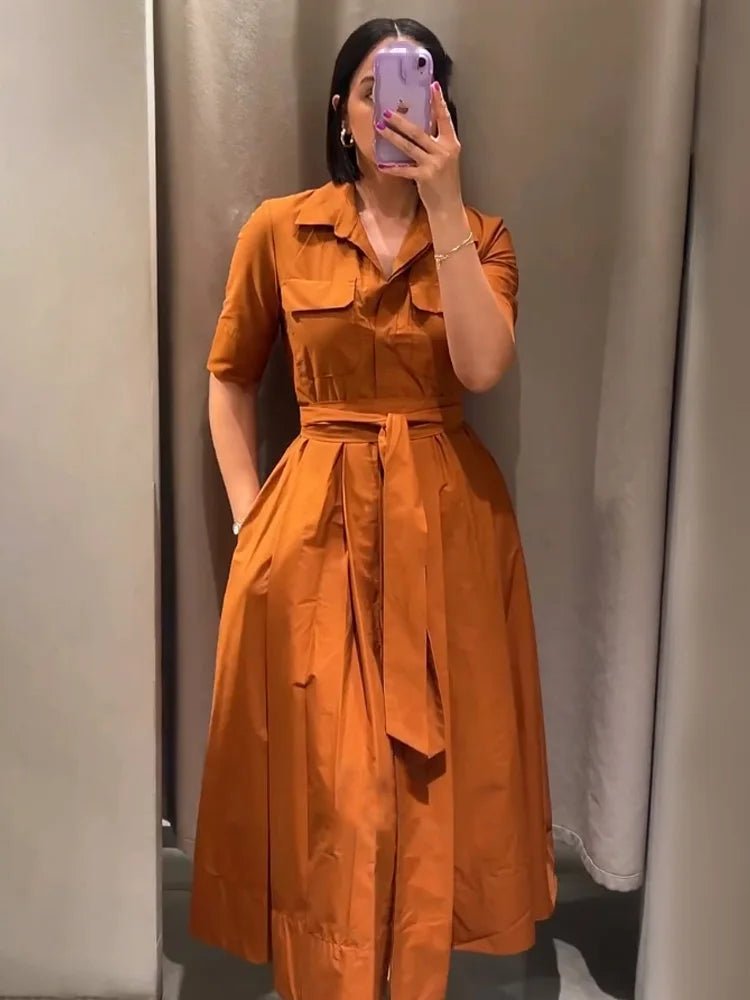 SOERA Ariane Belted Shirt Midi Dress - Dress - Brown XS
