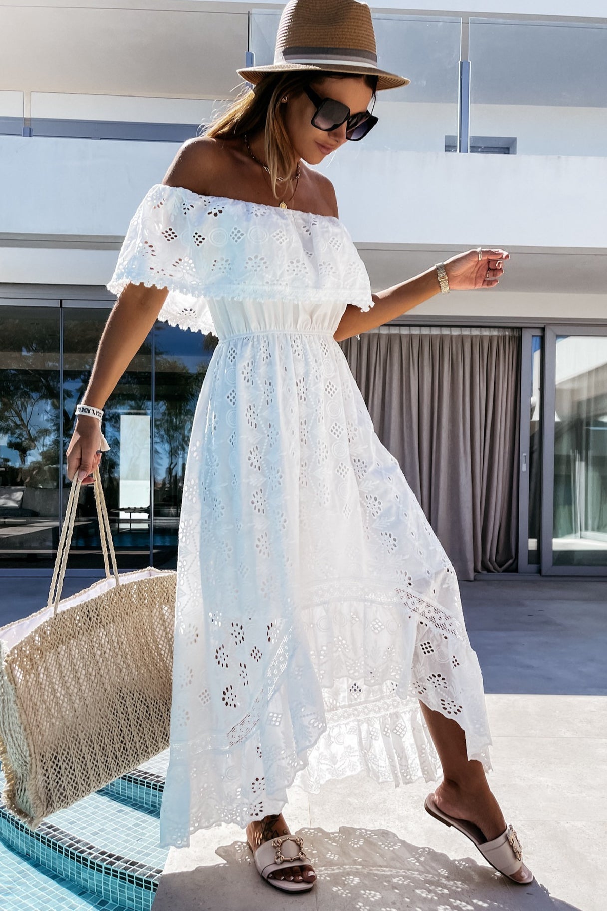 SOERA Aurore Boho Off - Shoulder Maxi Dress - Dress - White M