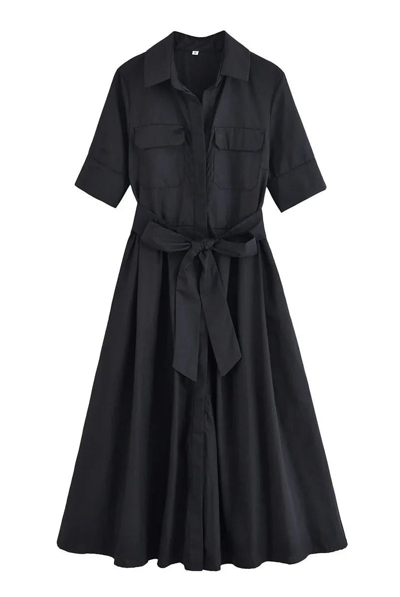 SOERA Beatrice Belted Shirt Midi Dress - Dress - Black XS