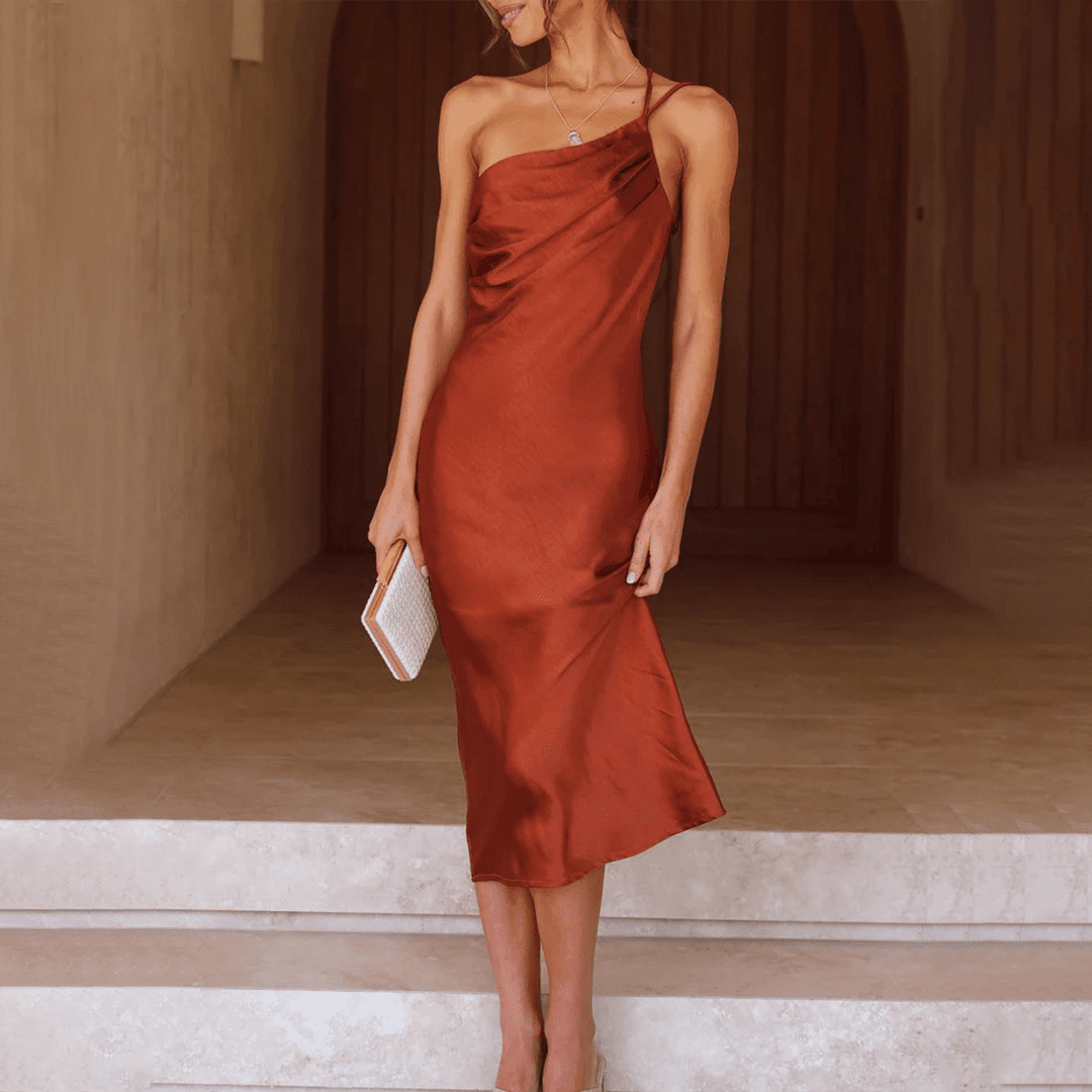 SOERA Beatrice One - Shoulder Midi Wedding Guest Dress - Dress - Brown M