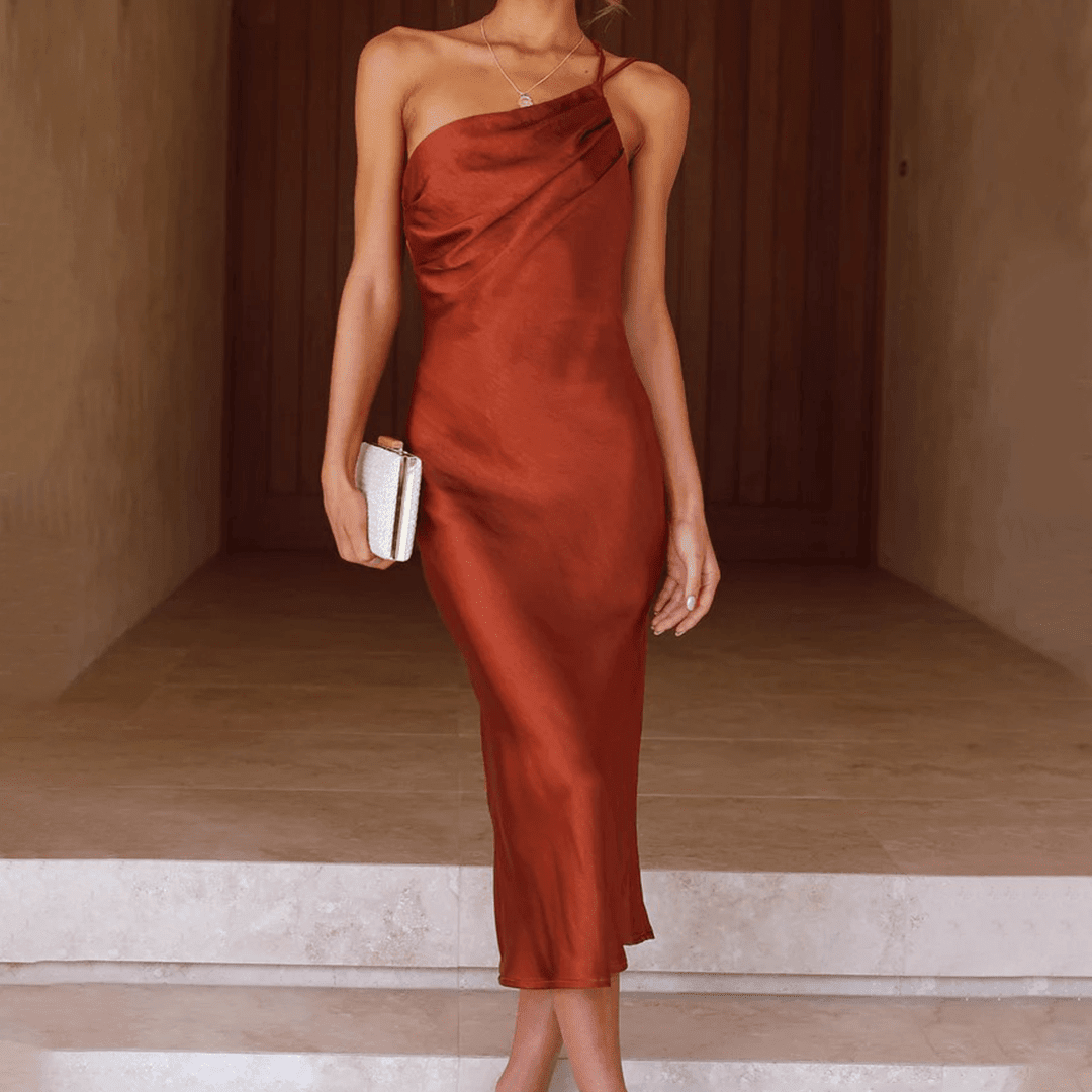 SOERA Beatrice One - Shoulder Midi Wedding Guest Dress - Dress - Brown S