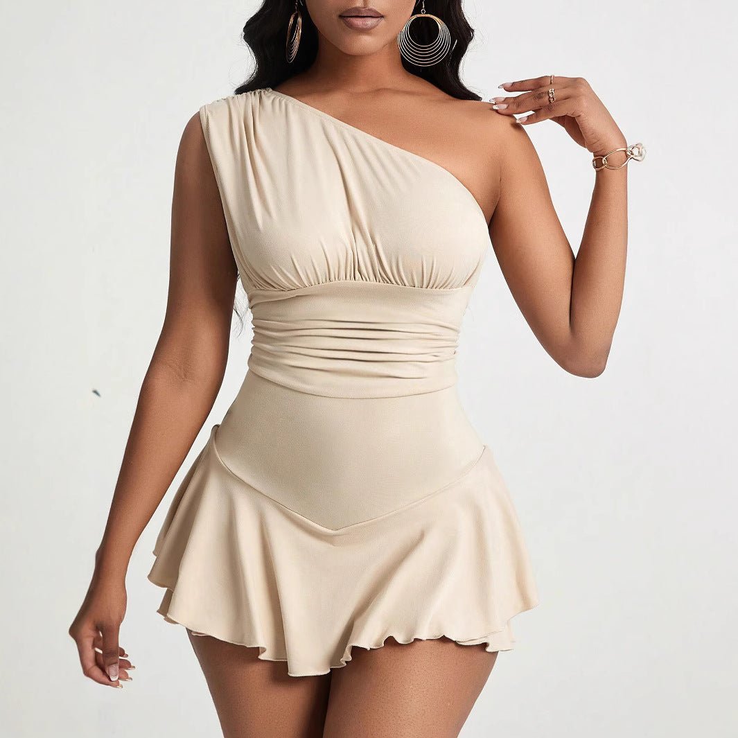 SOERA Bella Asymmetrical Ruffle Mini Dress - Dress - Beige S