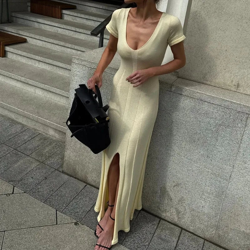 SOERA Bernadette Ribbed Knit Maxi Dress - Dress - Yellow S