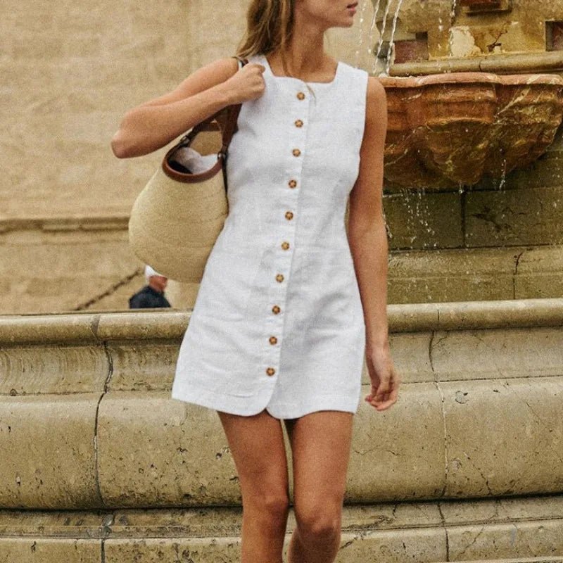 SOERA Briar Linen Square Neck Summer Dress - Dress - White M