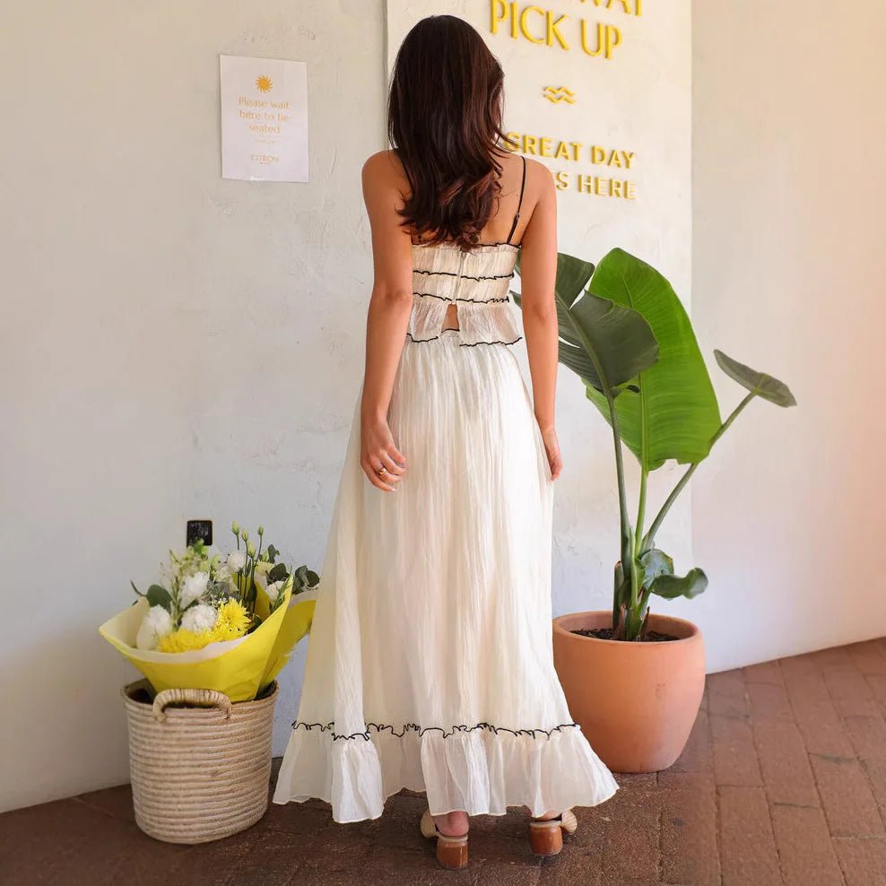 SOERA Celeste Bow Strap Top & Folded Fairy Skirt Set - Dress - White XS