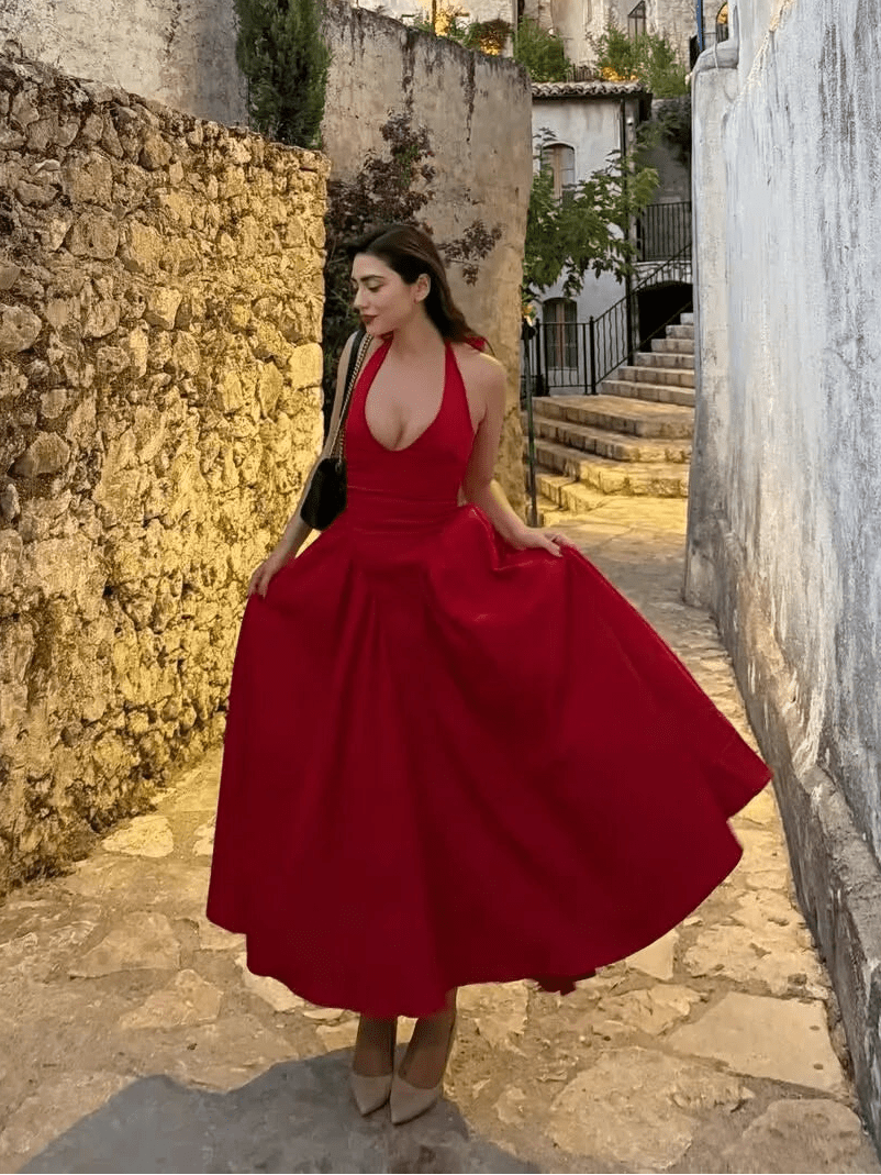 SOERA Celeste Halter Midi Dress - Dress - Red L