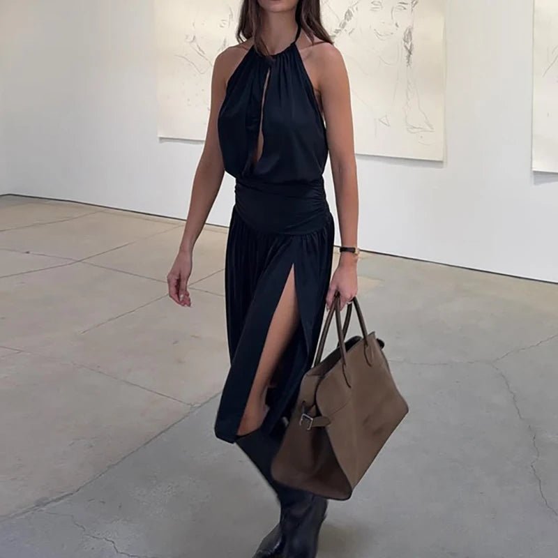 SOERA Coralie Halter Hollow-Out Midi Dress - Dress - Black XS