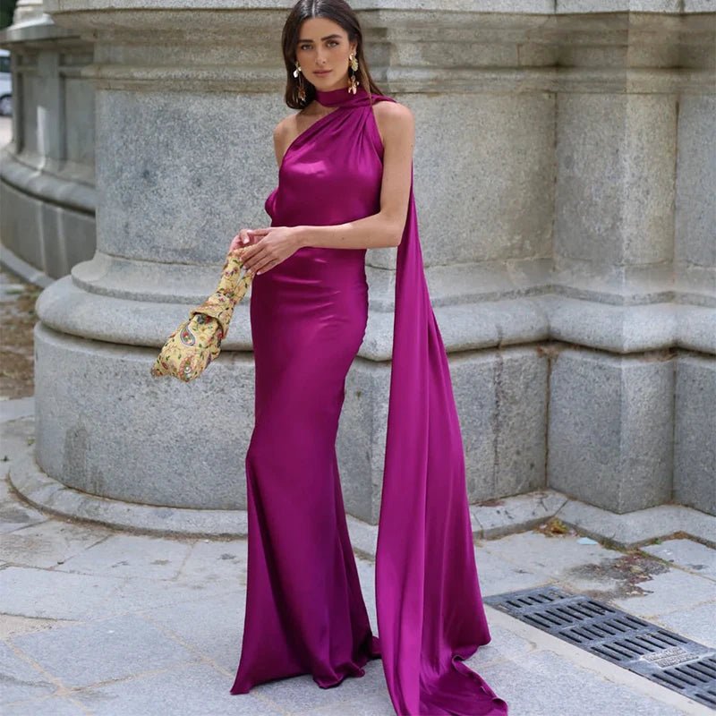 SOERA Demetra Satin Halter Backless Evening Gown - Dress - Purple S