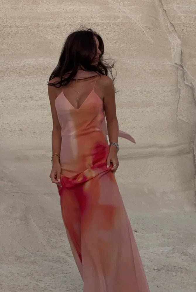 SOERA Elena Open-Back Ombre Satin Maxi Dress - Dress - SOERA-614339-ORA-S-22211 Orange S