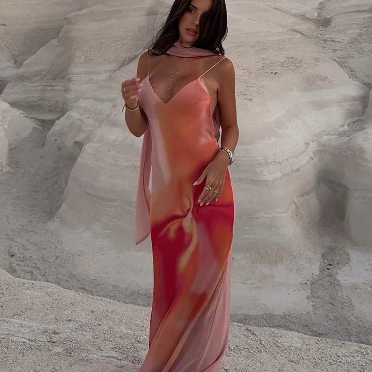 SOERA Elena Open-Back Ombre Satin Maxi Dress - Dress - SOERA-614339-ORA-XS-89443 Orange XS
