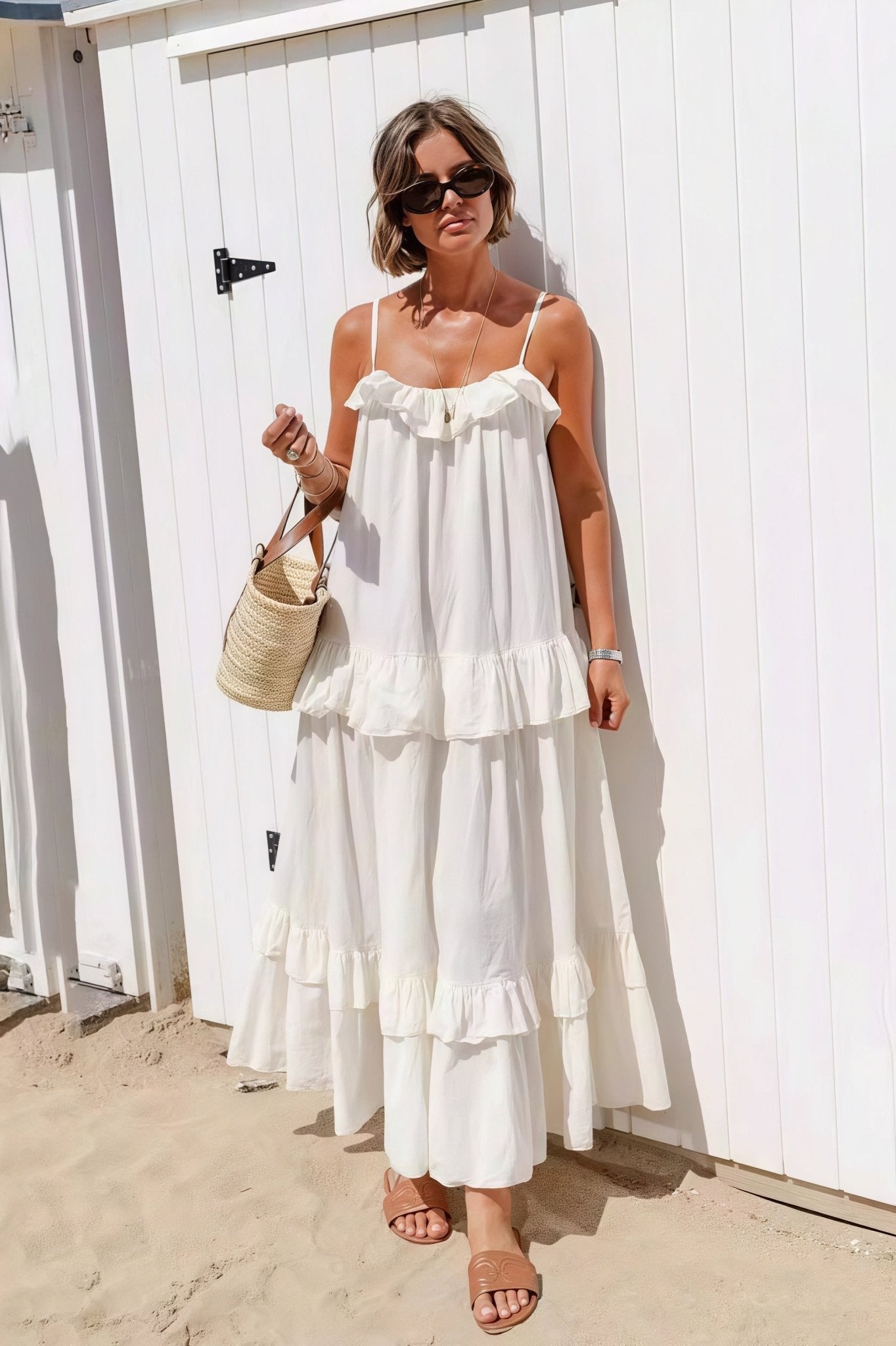 SOERA Emiliana Ruffle Hem Flowy Maxi Dress - Dress - White S