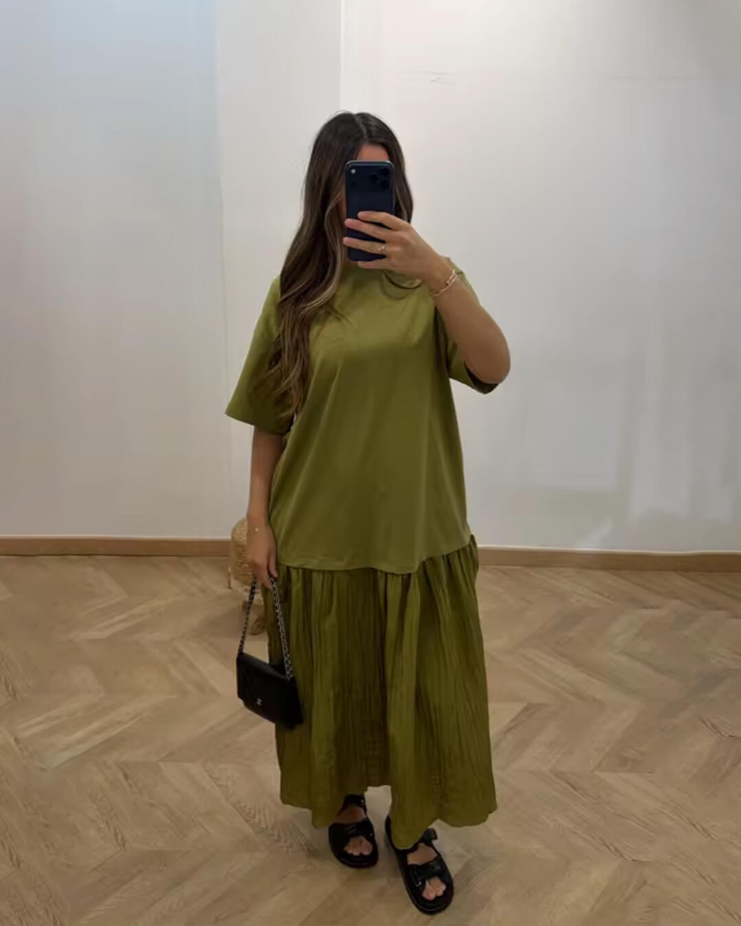 SOERA Eris Pleated Patchwork Midi Dress - Dress - Green S