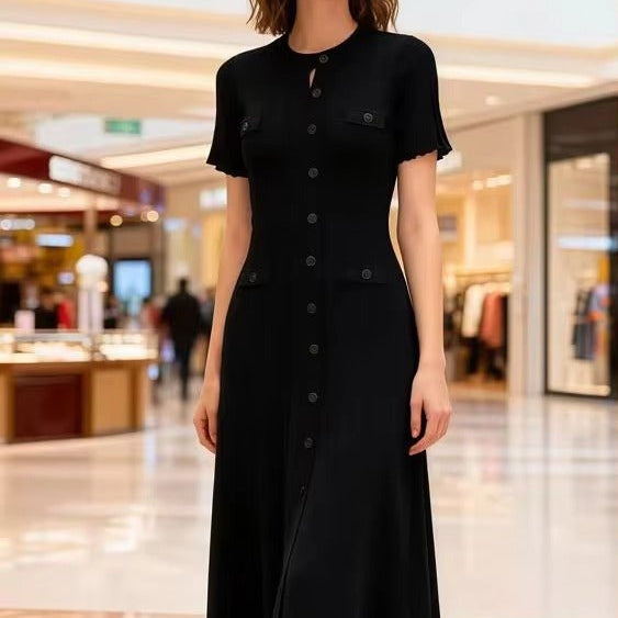 SOERA Erlinda Button - Front Knit Midi Dress - Dress - Black XS