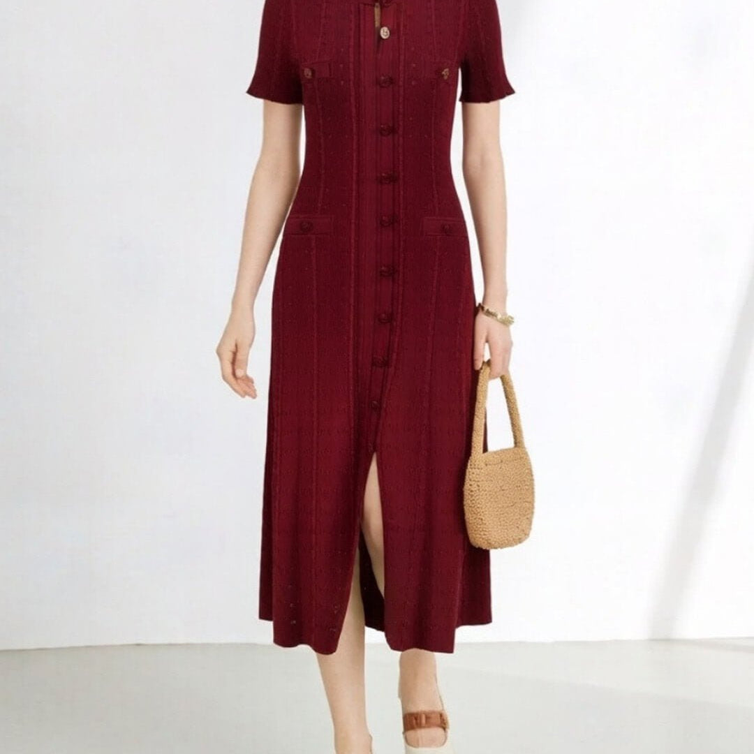 SOERA Erlinda Button-Front Knit Midi Dress - Dress - Burgundy XS