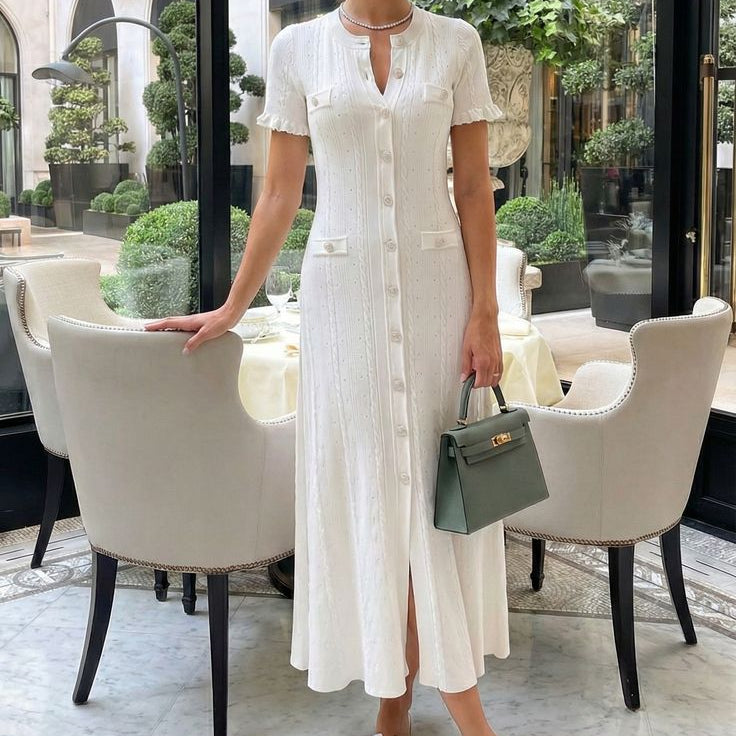 SOERA Erlinda Button - Front Knit Midi Dress - Dress - White