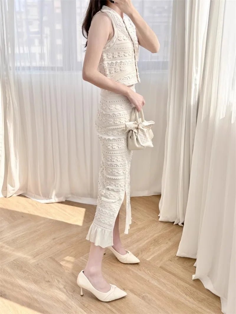 SOERA Isabella Floral Knit Vest & Ruffle Midi Skirt Set - Dress - Set XS