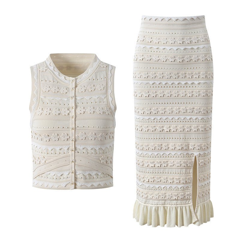 SOERA Isabella Floral Knit Vest & Ruffle Midi Skirt Set - Dress - Set XS