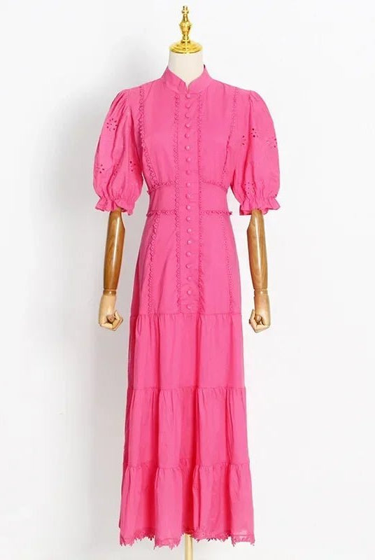 SOERA Isabelle Eyelet Lace Puff Sleeves Midi Dress - Dress - SOERA-364163-DEF-OS-16295 Pink XS