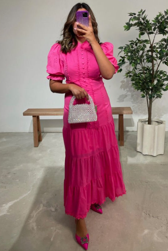 SOERA Isabelle Eyelet Lace Puff Sleeves Midi Dress - Dress - SOERA-364163-DEF-OS-16295 Pink XS