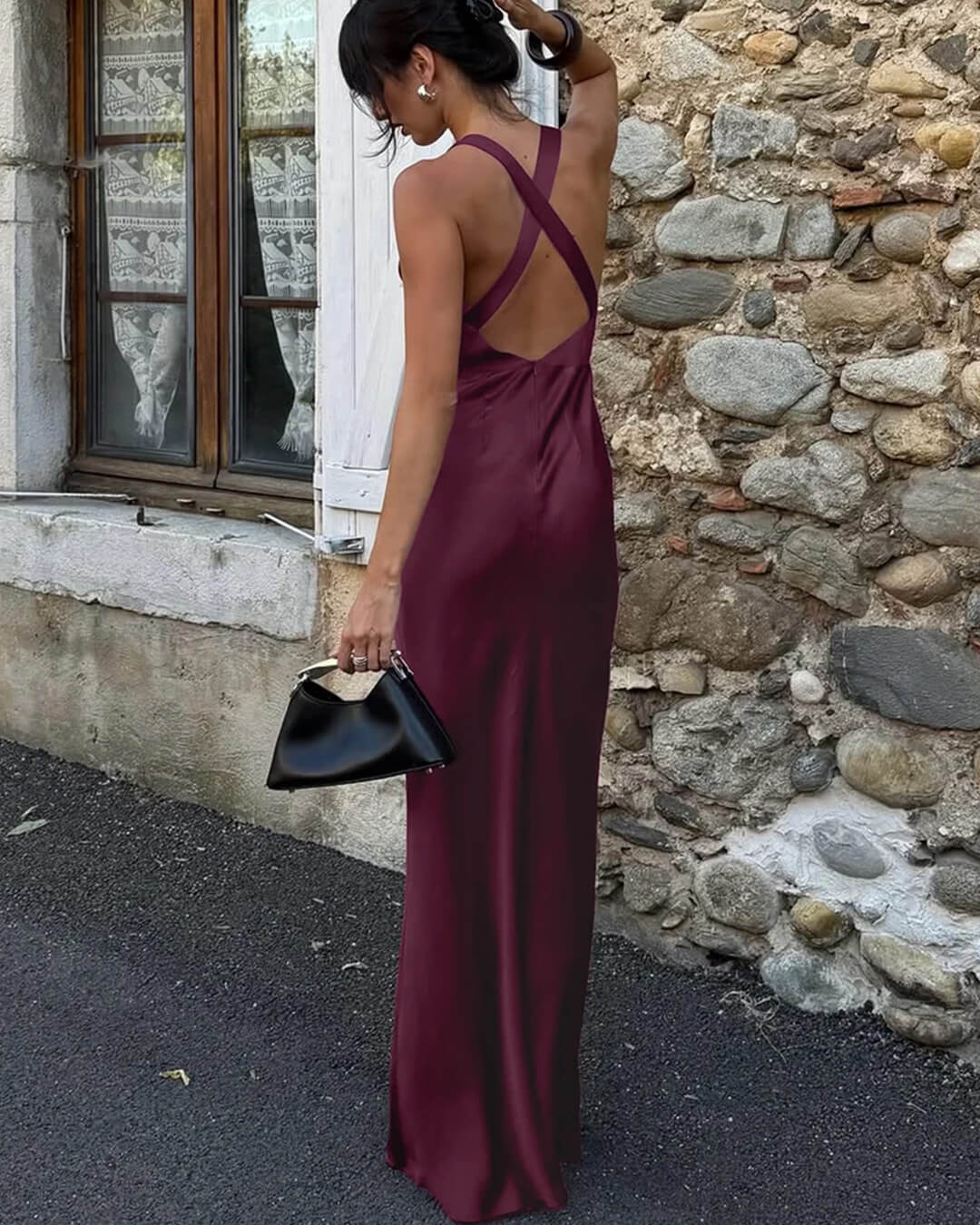 SOERA Joyce Wine Red Satin Halter Maxi Dress - Dress - L