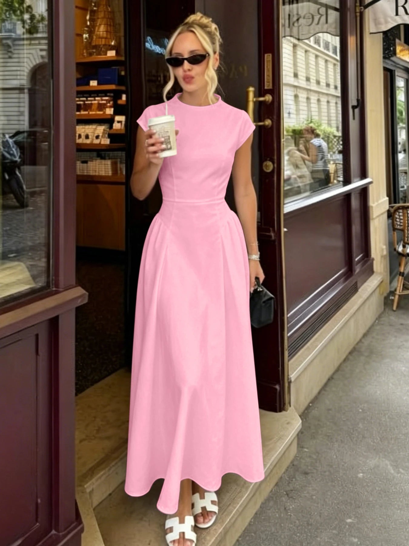SOERA Ruby Flare Maxi Dress with Cap Sleeves - Dress - Pink XS