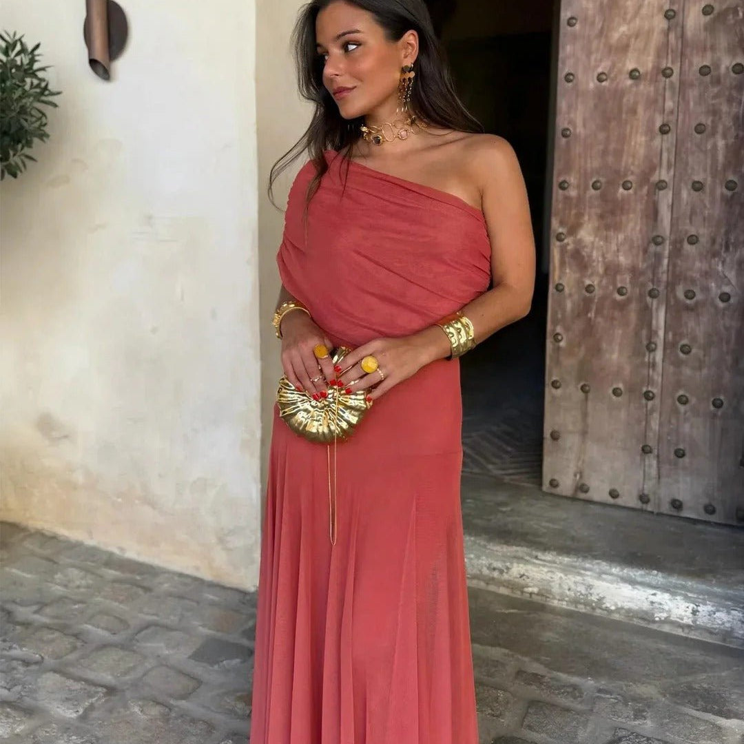 SOERA Sienna Off-Shoulder Ruched Maxi Dress - Dress - SOERA-616515-S-TERRAC-37187 Terracotta S
