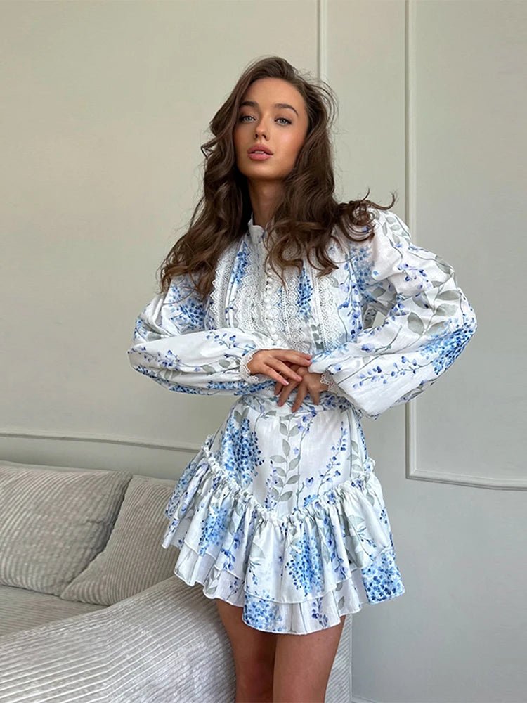 SOERA Sophia Belted Ruffle Mini Dress - Dress - Blue M