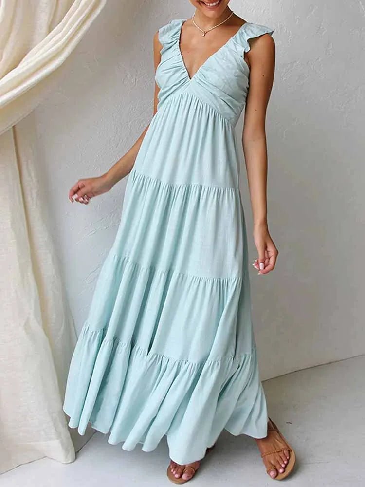 SOERA Tahlia Ruffle Cotton Linen Maxi Dress - Dress - Light Blue S