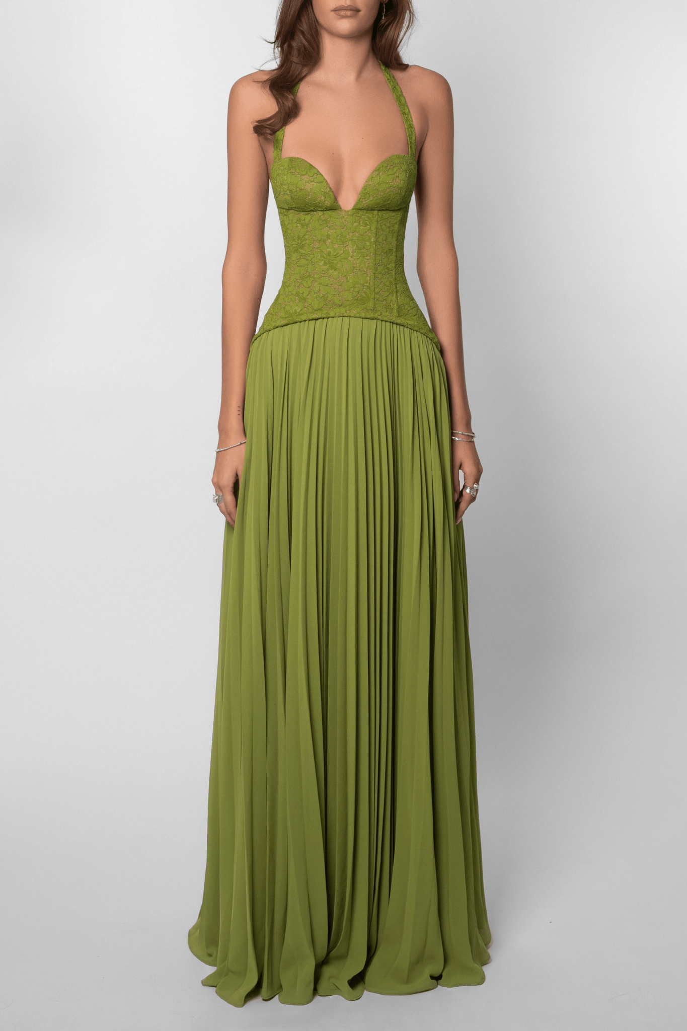 SOERA Vivian Pleated Corset Maxi Dress - Dress - Green S