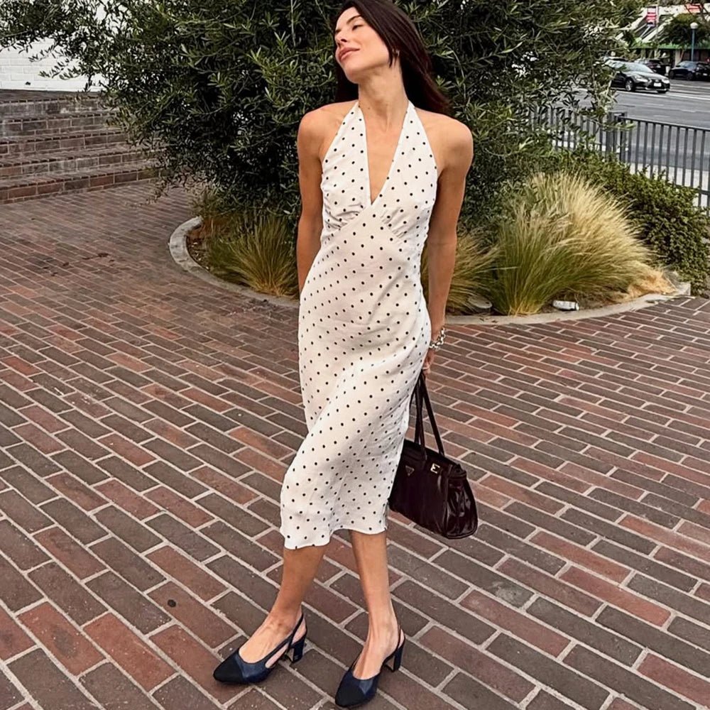 SOERA Bianca Polka Dot Halter Maxi Dress - Dresses - White XS
