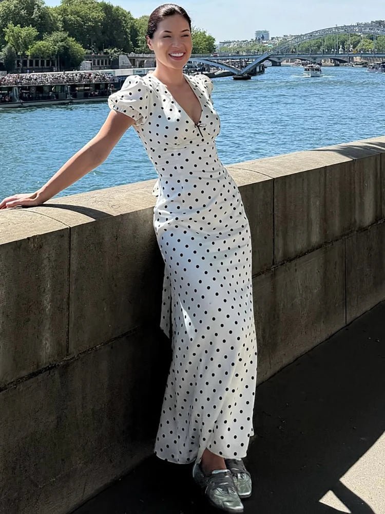SOERA Bianca Polka Dot V-Neck Maxi Dress - Dresses - XS