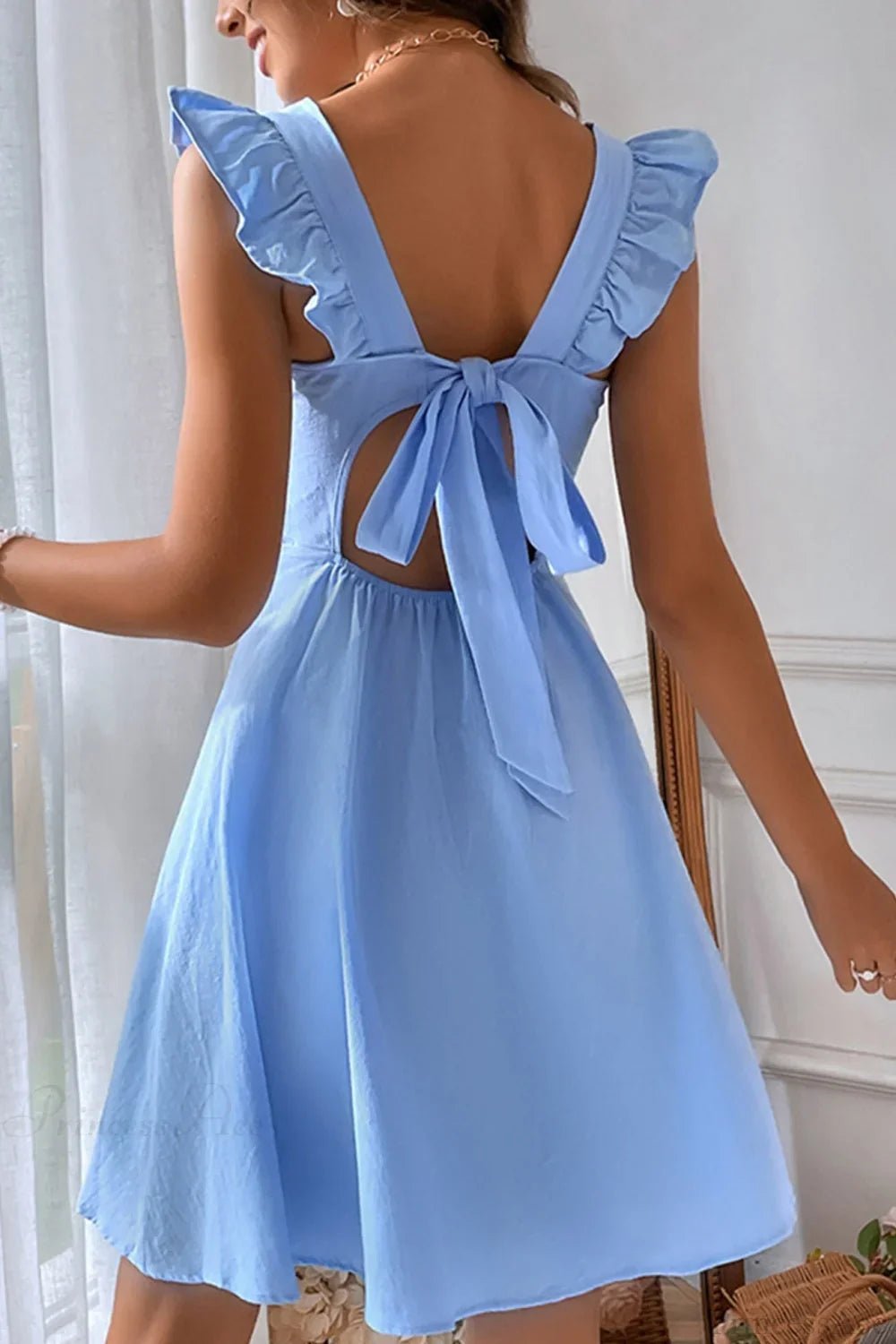 SOERA Bianca Sleeveless Mini Dress with Ruffle Tie-back - Dresses - Light Blue XS