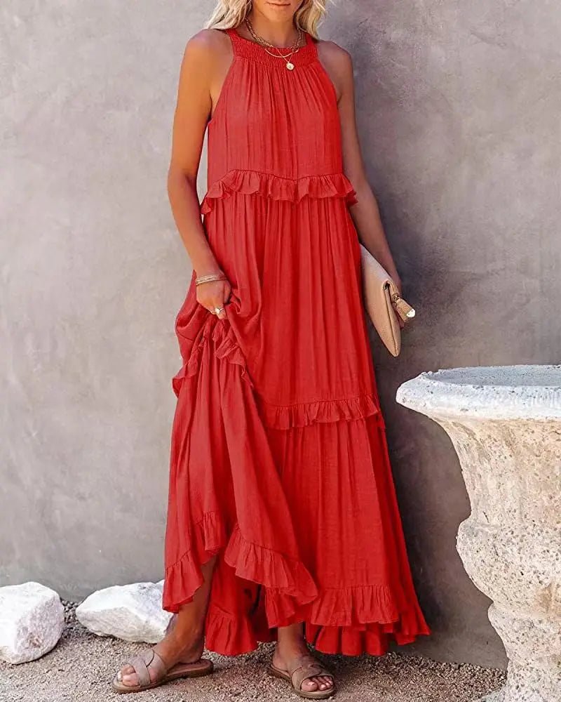 SOERA Celeste Ruffle Hem Beach Maxi Dress - Dresses - Tangerine S
