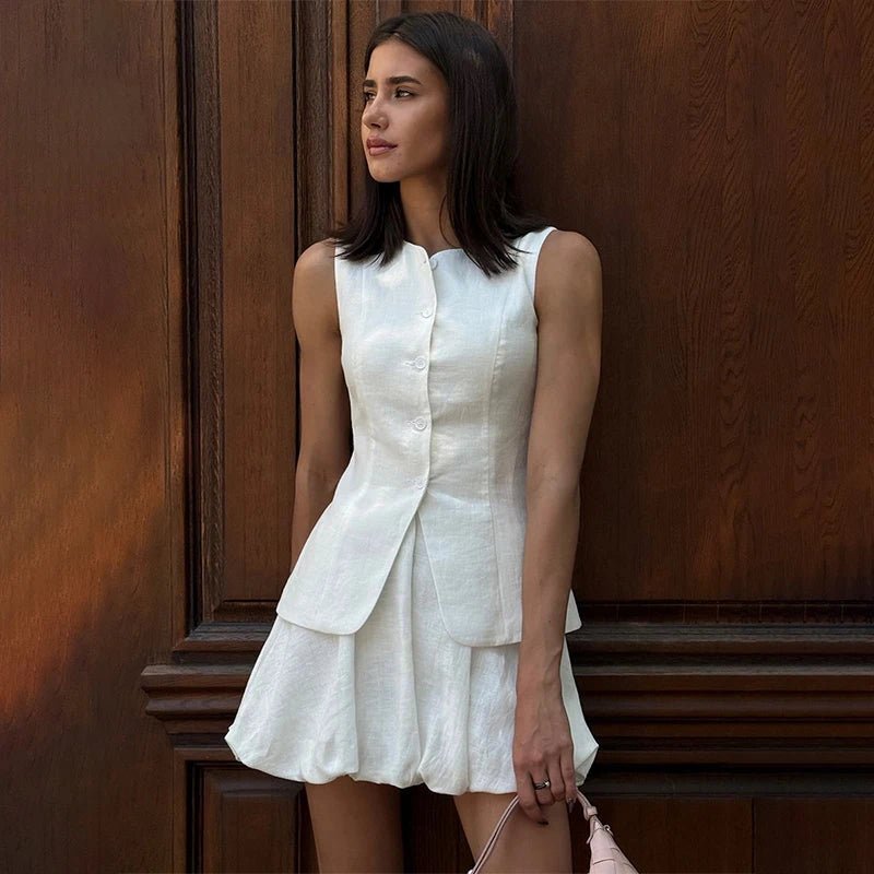 SOERA Imani Elegant Vest Skirt Set - Dresses - White S