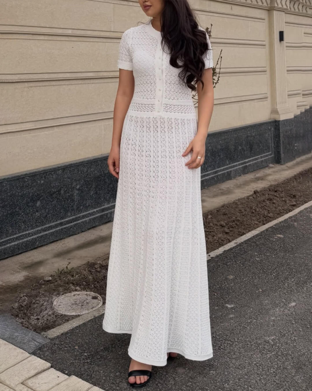 SOERA Jeriza Knitted Half - Button Midi Dress - Dresses - White XS