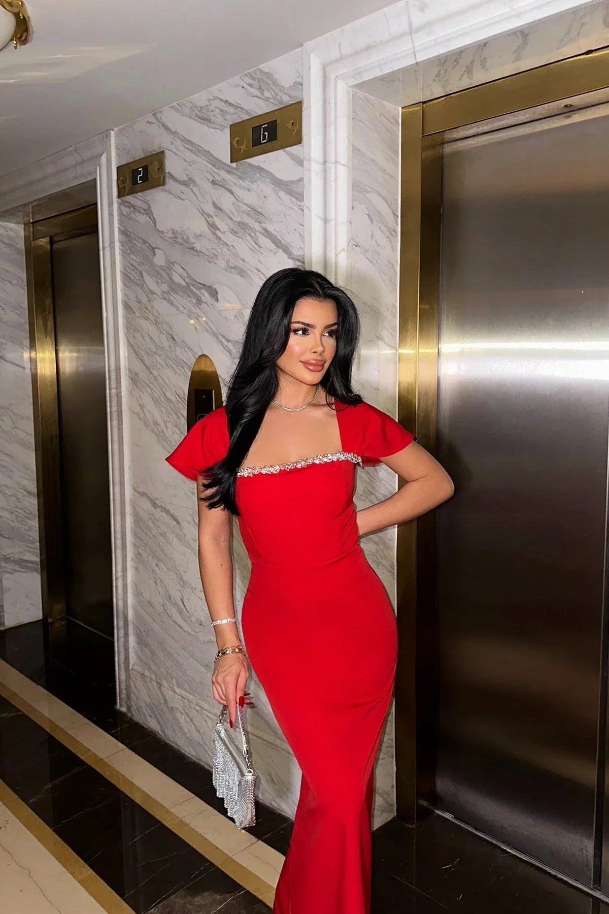 SOERA Kaila Square-Neck Bodycon Maxi Dress - Dresses - Red S