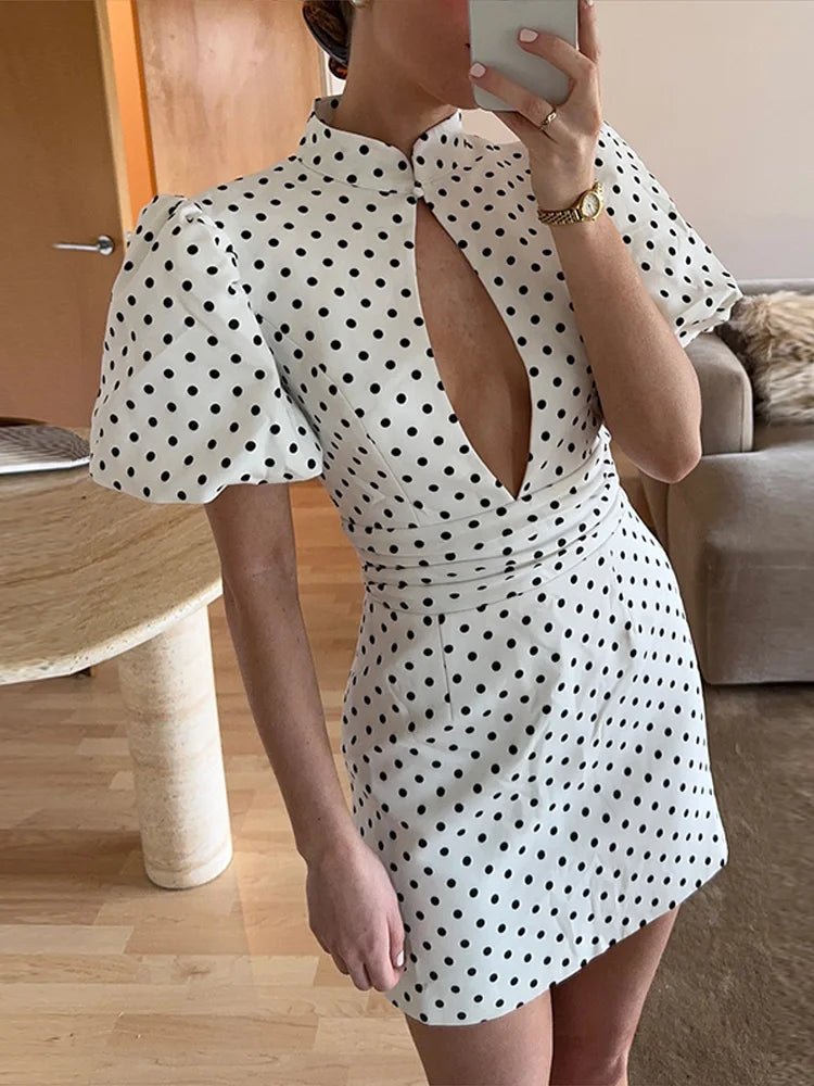 SOERA Kathy Cut Out Polka Dot Mini Dress - Dresses - 1005011758398480-;Hv1774621567487350400 White L